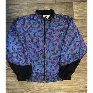 Vtg 90s Reebok Abstract Art AOP Bomber Jacket L Boxy Surf Skate Vaporwave OP 80s